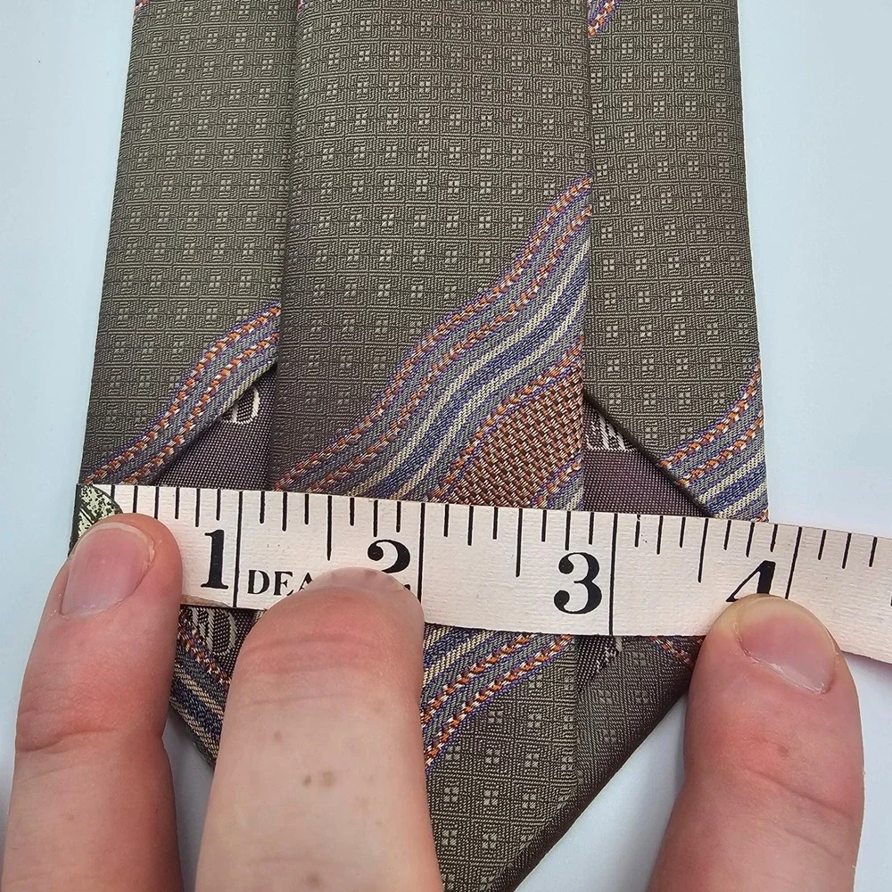 Daniel De Fasson Silk Tie Mens Brown‎ Earth Tone Wavy Stripe Geometric Handmade
